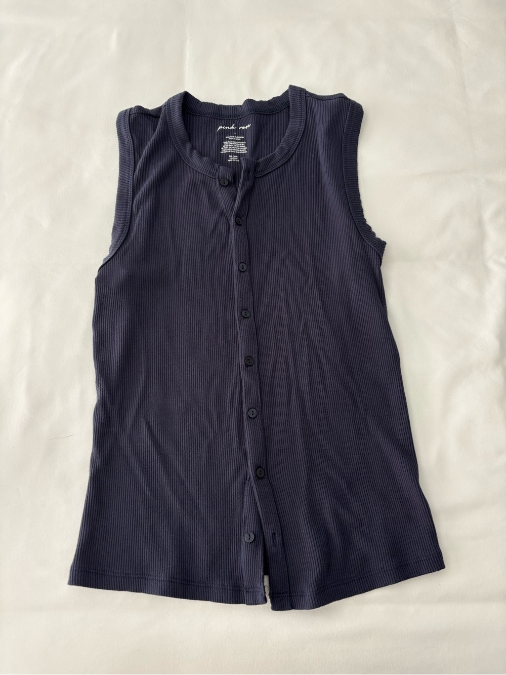 Pink Rose Navy Blue Ribbed Button Up Tank